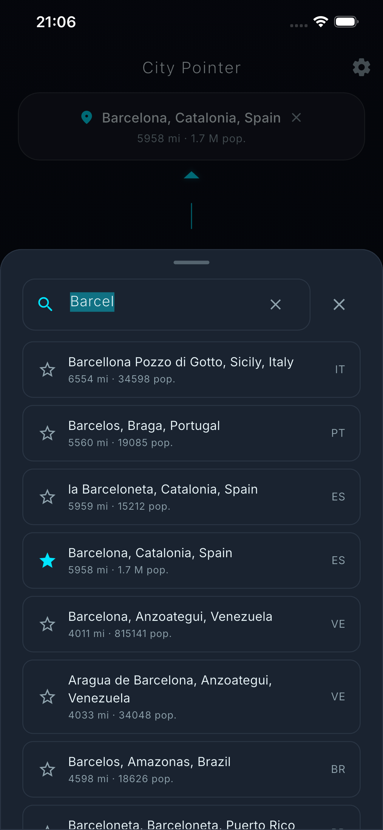 Distance and population filter panel