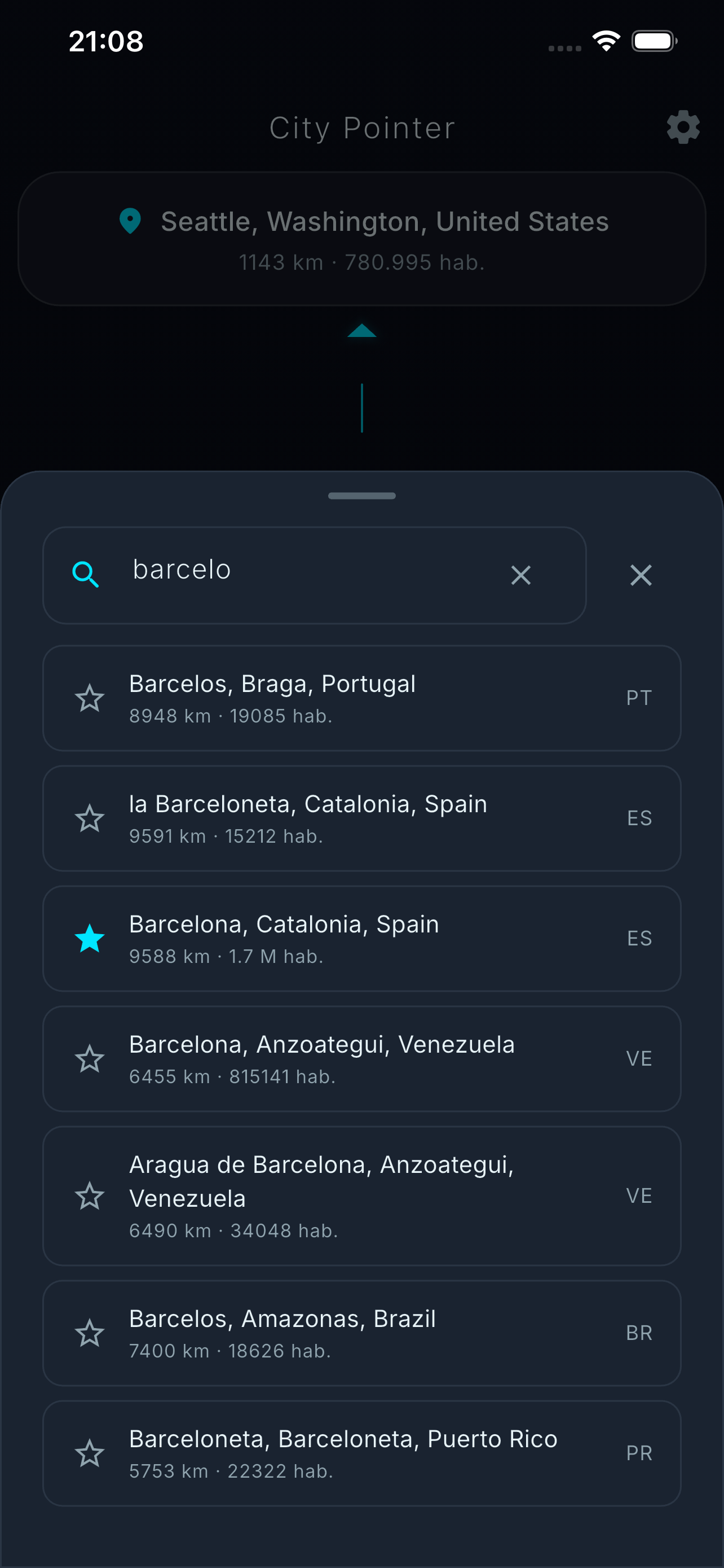 Painel de filtros de distancia e populacao